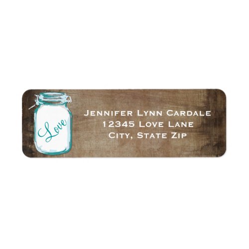 Rustic Teal Brown Mason Jar Wedding Address Label