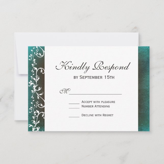 Rustic Teal Brown Swirls Wedding RSVP Cards (Front)