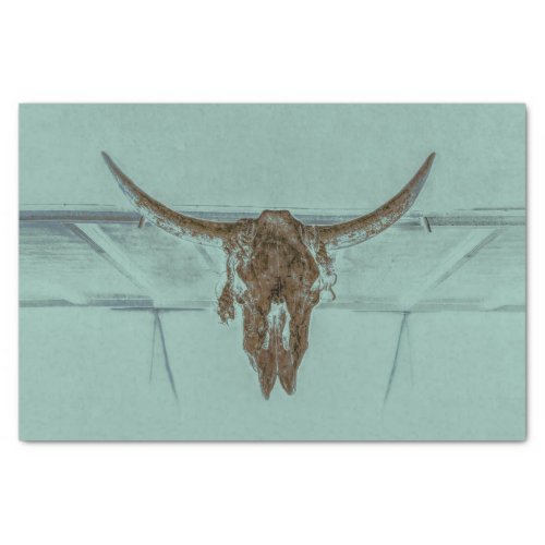 Rustic Teal Brown Western Bull Cow Skull Barn Tissue Paper
