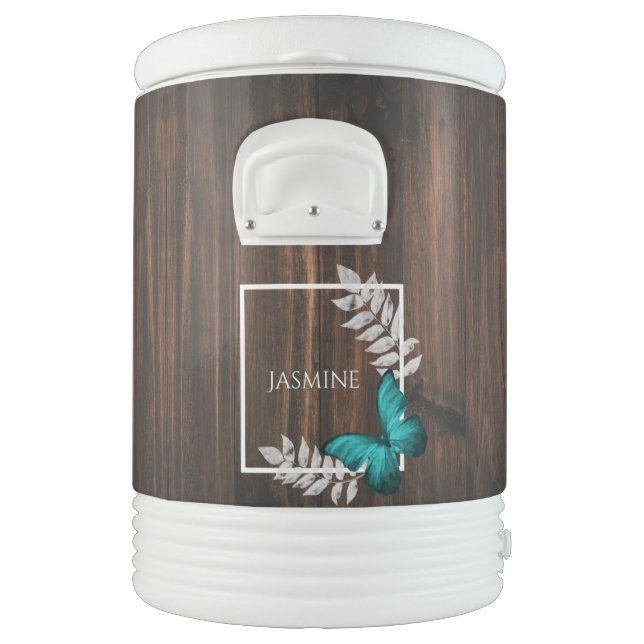 Rustic Teal Butterfly Beverage Cooler (Left)