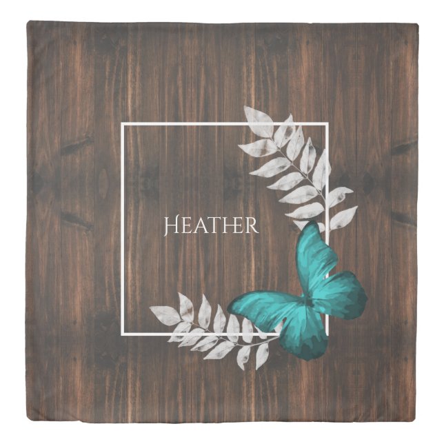 Rustic Teal Butterfly Duvet Cover (Front)