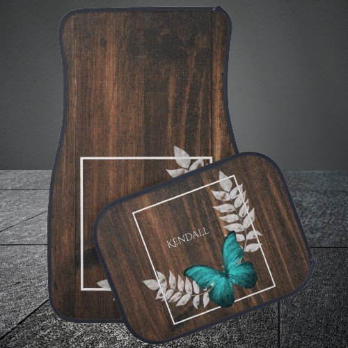 Rustic Teal Butterfly Personalized Car Floor Mat