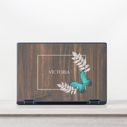 Rustic Teal Butterfly Personalized HP Laptop Skin