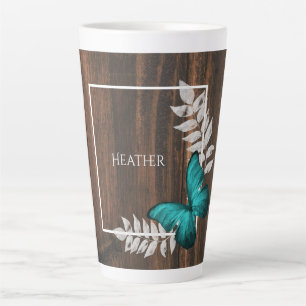 Rustic Teal Butterfly Personalized Latte Mug