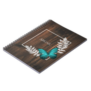 Rustic Teal Butterfly Personalized Notebook