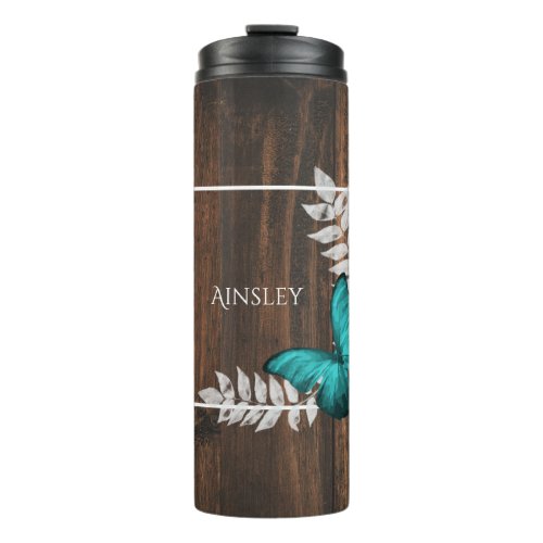 Rustic Teal Butterfly Personalized Thermal Tumbler