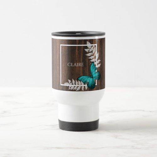 Rustic Teal Butterfly Personalized Travel Mug