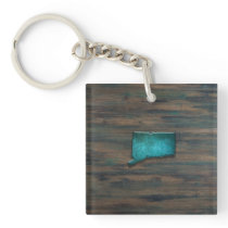 Rustic Teal Connecticut Shape Keychain