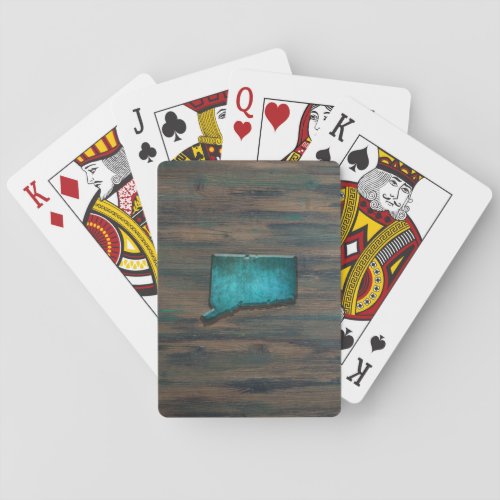 Rustic Teal Connecticut Shape Poker Cards