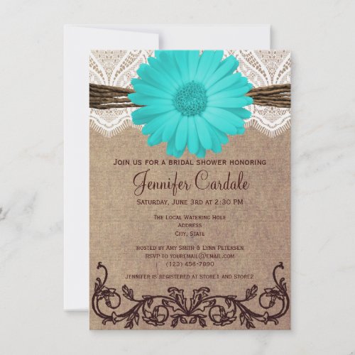 Rustic Teal Daisy Bridal Shower Invitations
