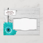 Rustic Teal Daisy Wood Save The Date Postcards (Back)