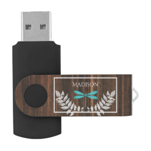 Rustic Teal Dragonfly Personalized Flash Drive