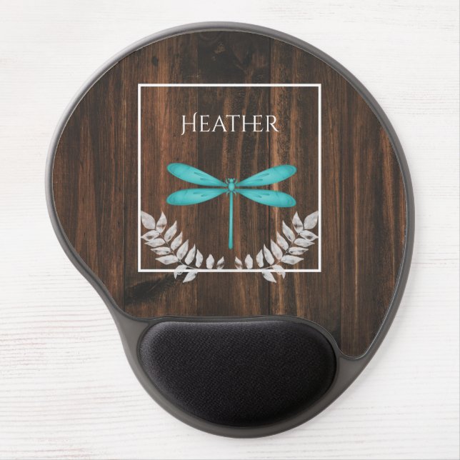 Rustic Teal Dragonfly Personalized Gel Mouse Pad (Front)