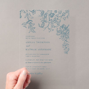 Rustic Teal Elegant Botanical Floral Wedding Acrylic Invitations