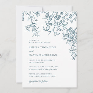 Rustic Teal Elegant Botanical Floral Wedding Invitation