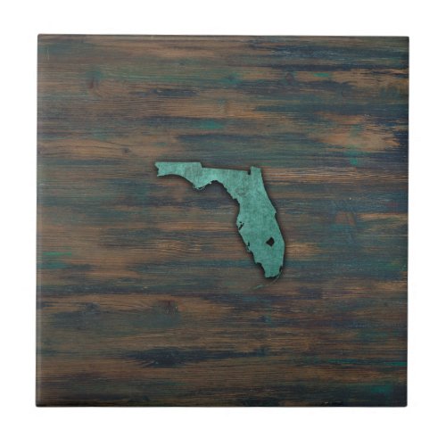 Rustic Teal Florida Shape Ceramic Tile