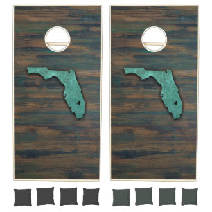 Rustic Teal Florida Shape Cornhole Set