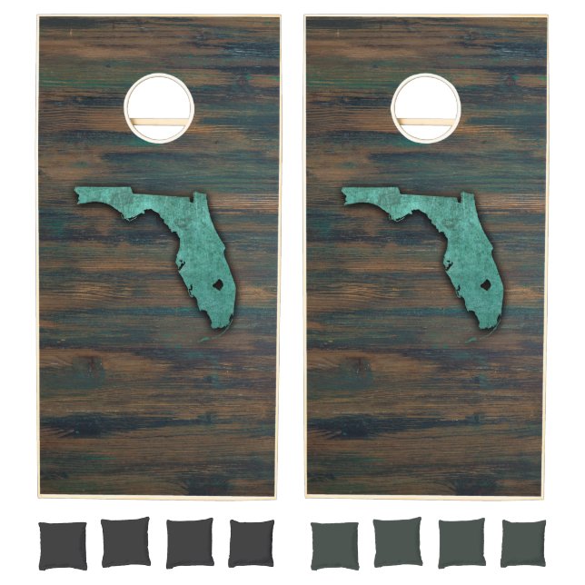 Rustic Teal Florida Shape Cornhole Set (Set)