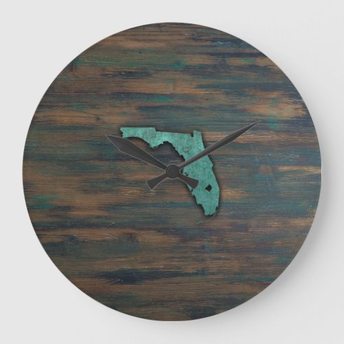 Rustic Teal Florida Shape Large Clock