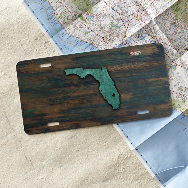Rustic Teal Florida Shape License Plate (In Situ)