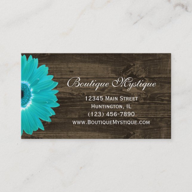Rustic Teal Gerber Daisy Business Cards (Front)