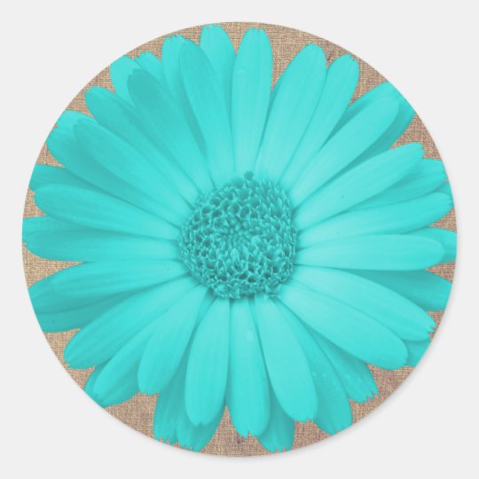 Rustic Teal Gerber Daisy Round Stickers Seals