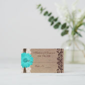 Rustic Teal Gerber Daisy Wedding Place Cards (Standing Front)