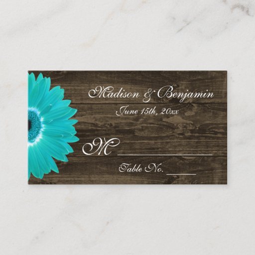 Customizable Rustic Teal Gerber Daisy Wedding Place Cards Business Card Template