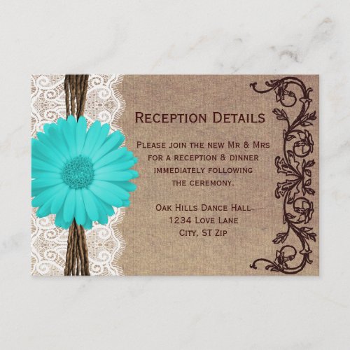 Rustic Teal Gerber Daisy Wedding Reception Cards