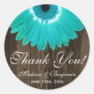 Rustic Teal Gerber Daisy Wedding Thank You Sticker