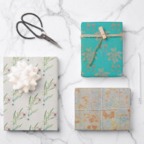Rustic Teal Green Bronze Foliage Wrapping Paper Sheets