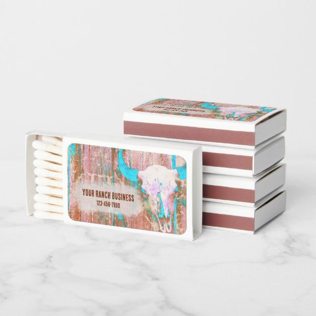 Rustic Teal Grunge Texture Western Bull Skull Matchboxes (Stacked)