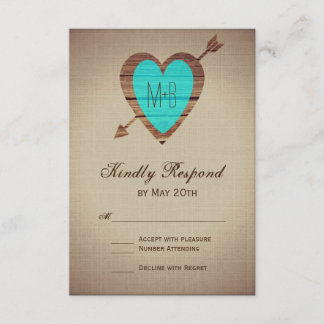Rustic Teal Heart Arrow Wedding RSVP Cards