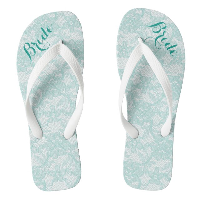Rustic Teal Lace Bride Flip Flops (Footbed)