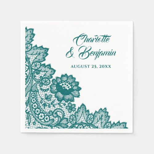 Rustic Teal Lace Wedding Napkins