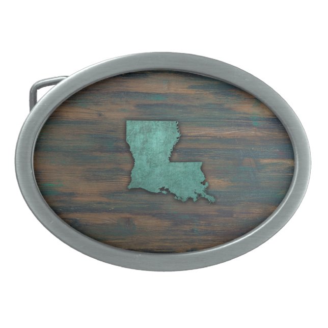 Rustic Teal Louisiana Shape Belt Buckle (Front)