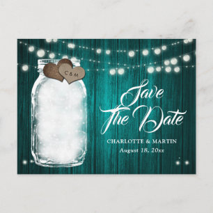 Rustic Teal Mason Jar Wedding Save The Date Announcement Postcard