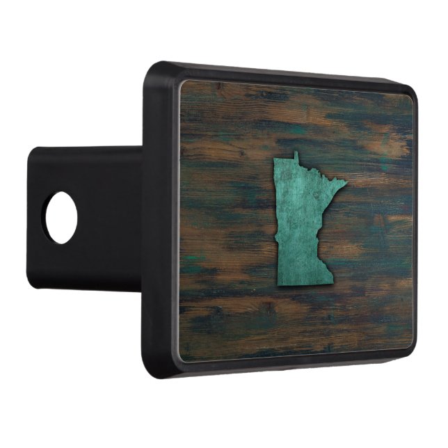 Rustic Teal Minnesota Shape Hitch Cover (Right)