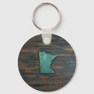 Rustic Teal Minnesota Shape Keychain
