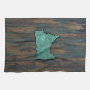 Rustic Teal Minnesota Shape Kitchen Towel