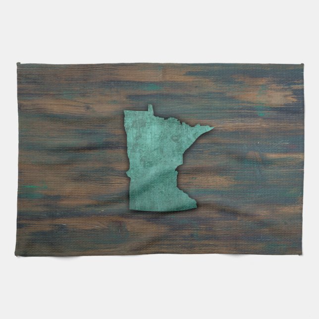 Rustic Teal Minnesota Shape Kitchen Towel (Horizontal)