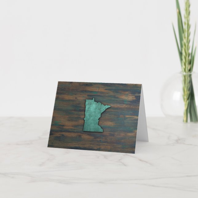 Rustic Teal Minnesota Shape Letterpress Thank You Card (Front)