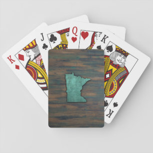 Rustic Teal Minnesota Shape Playing Cards