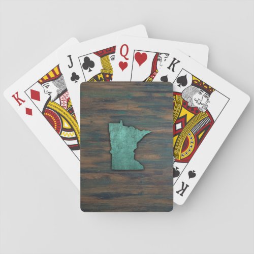 Rustic Teal Minnesota Shape Poker Cards