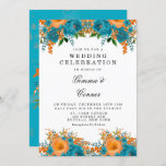 Rustic Teal Orange Watercolor Floral Wedding Invitation at Zazzle