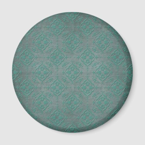 Rustic Teal over Pewter Steel Grey Damask Magnet