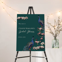 Rustic Teal Peacock Garden in Bloom Welcome Sign