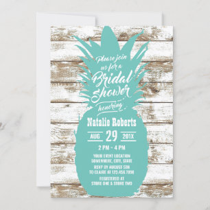Rustic Teal Pineapple Tropical Beach Bridal Shower Invitation