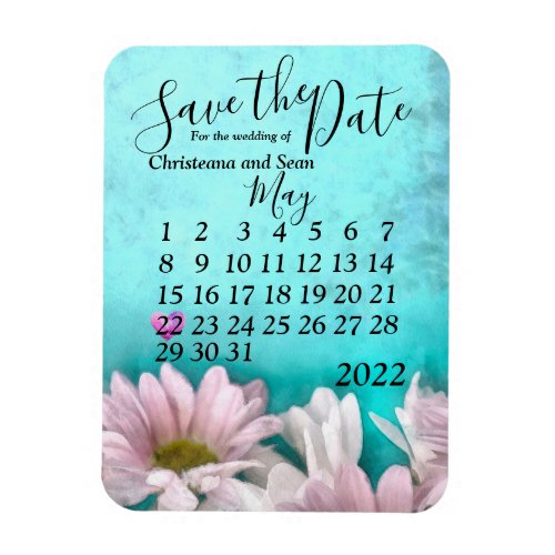 Rustic Teal Pink  White Daisies Floral Watercolor Magnet