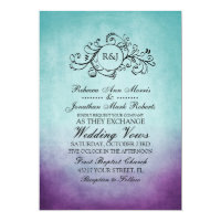 Rustic Teal Purple Bohemian Wedding Invitation